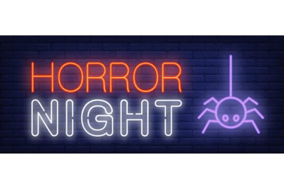 Download Horror Night Neon Sign. Spider on Brick - Premium Bundle